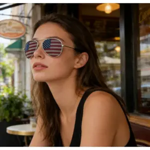 Gafas de Sol de Aviador PESENAR con Estilo Patriótico, Diseño de Bandera de EE. UU., Marco Metálico Plateado, Lentes Reflectantes con Bandera, para el 4 de Julio y <span class=keywords><strong>Elecciones</strong></span> - Product Image 5