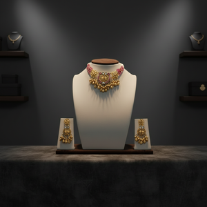 Luxury Silver Bridal Choker <b>Set</b> Featuring Purple Gemstone <b>Beads</b> and Silver <b>Bead</b> Hangings Traditional Ethnic Jewelry for Women - Product Image 3