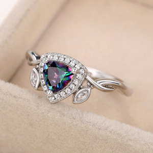 Anello Floreale Colorato da Donna, Design a Triangolo con Fiori e Foglie, Regolabile, Gioiello di Moda Pastorale - Product Image 6