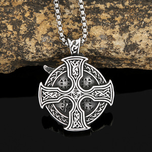 yunnique Viking Odin Raven Pendant Men Stainless Steel <b>Cross</b> Necklace Jewelry Gift Accessories - Product Image 4