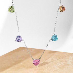 Collar de tenis de cadena de eslabones coloridos de joyería fina especialmente seleccionada con Zirconia cúbica <span class=keywords><strong>en</strong></span> forma de corazón de <span class=keywords><strong>Plata</strong></span> de Ley 925 5A - Product Image 6