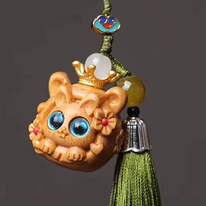 Sandalwood Carved Rabbit Sachet Pendant 2.6cm Chinese Style Phone Charm Keychain With Tassel And <b>Scented</b> <b>Balls</b> - Product Image 4