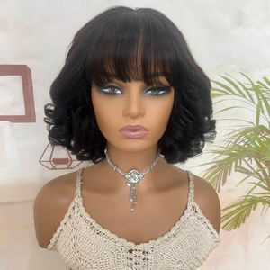 Pelucas de Cabello Humano con <span class=keywords><strong>Flequillo</strong></span>, Rizado y Voluminoso, Grueso, 12A, Doble Trama, Estilo Bob Corto, Sin Pegamento, con Cuero Cabelludo Sintético para Mujeres Negras - Product Image 2