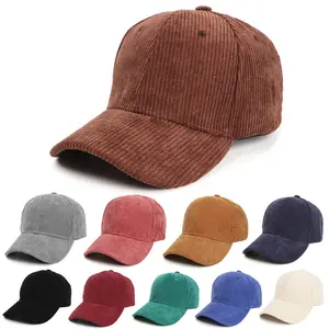 High Quality Unisex Corduroy Sport Hats Custom Embroidery Logo Hat Adjustable Unstructured 6 Panel Baseball Caps With Buckle