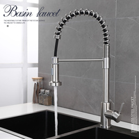 Robinet de cuisine moderne en acier inoxydable brossé avec douchette extractible, chaud/froid, à cartouche céramique, électrique, pour hôtels