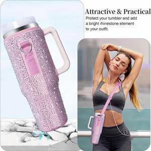 Funda Aislante Impermeable de Neopreno Brillante RYO para Vaso de 40oz con Cierre de Cremallera, Correa de Hombro Ajustable y Estuche - Product Image 3