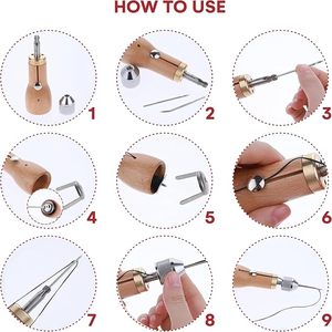 Poinçon de couture en cuir bricolage outils de couture à la main <span class=keywords><strong>coupe</strong></span>-diamant et outils de Sculpture en cuir pour travaux d'aiguille - Product Image 6