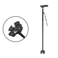 Canne télescopique en alliage d'aluminium à quatre pieds avec poignée en plastique, hauteur réglable 72-95 cm, légère, durable, capacité de charge 200 lb