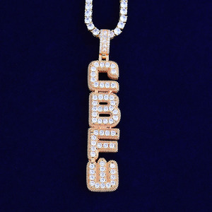 NUOYA Customize Vertical Font <strong>Initial</strong> <strong>Pendant</strong> Fully Iced Out <strong>Silver</strong> Plated Personalized CZ Letter <strong>Pendant</strong> Name Plate Jewelry - Product Image 4
