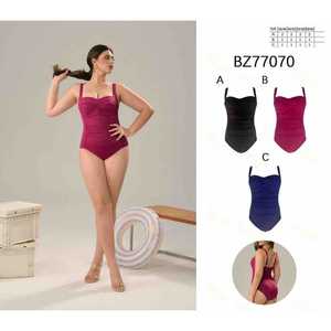 Costume da bagno intero da donna taglie forti con scollo a V, arricciato, controllo pancia, senza schienale, per l'estate, all'ingrosso, nuovo BZ77070 - Product Image 1