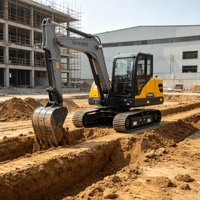 Excavatrice sur chenilles robuste de 6 tonnes, 49 CV de puissance, pour travaux de terrassement, défrichement et installation de pipelines