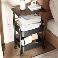 Table d'appoint roulante avec roulettes, étagère de rangement multi-niveaux, chariot de rangement mobile moderne et écologique pour salon et chambre à coucher