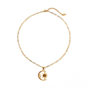Collar con Colgante de Estrella y Luna, Chapado en Oro de 18k, con Circonita Roja, Regalo, Joyería de Moda - Product Image 5