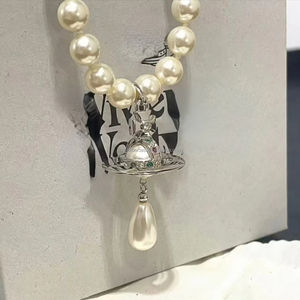 Collar de Perlas Sintéticas Vvivi Enne Wests Woods, Diseño de Gota de Agua Saturno, Cadena de Lujo para Clavícula, Plateado, Grado AAAA, Romántico - Product Image 2