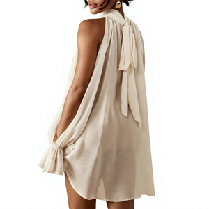 Nueva llegada: Blusa de verano asimétrica de gasa ligera con cuello halter, hombros descubiertos y lazo en la espalda para mujer - Product Image 2