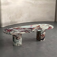 Table à manger en marbre vert au design moderne, table centrale en pierre naturelle pour villa, bureau, maison et usage commercial