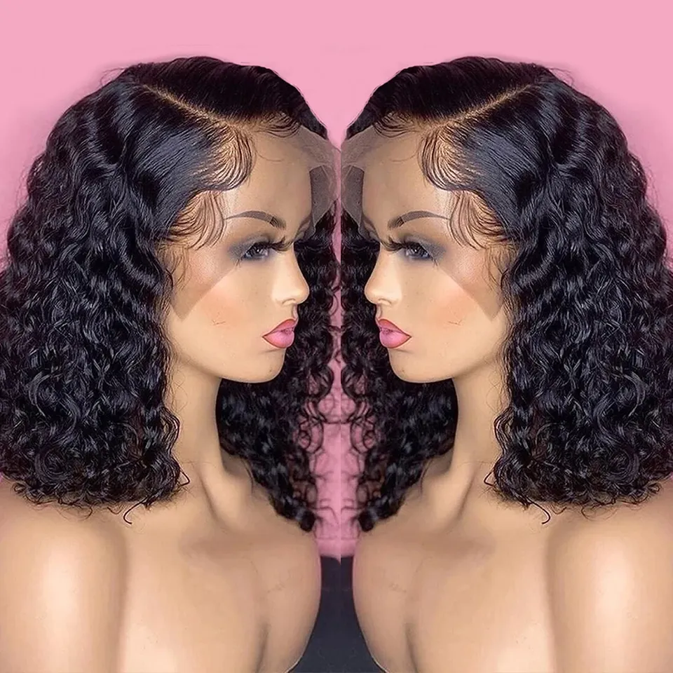 Wholesale Afro Kinky Short Full Frontal Luxury Ladies Virgin Lace Glue Closure Women 100% Short Curly Human Hair Braids Wig