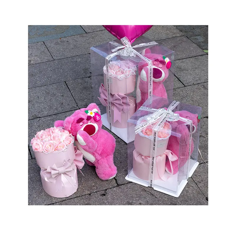 Buket boneka beruang kotak hadiah untuk pacar bunga abadi ulang tahun bunga sabun Hari Ibu disesuaikan hadiah QYB-121