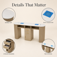 Table de manucure de luxe personnalisable pour salon de beauté, en marbre, avec plusieurs rangements, collecteur de poussière en bois, écologique, durable, usage commercial