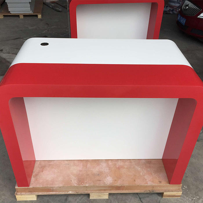 White And Red Stone Console Table U Shape Workstation Executive Desk Office Furniture For Sale