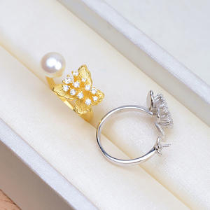 Handmade DIY S925 Silver Open Butterfly Female Living Ring 7-10 Pearl Empty <b>Tray</b> Fashionable Accessories - Product Image 3