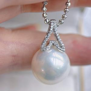 Pendentif haut de gamme en or 18 carats Zhuji, perle d'eau douce naturelle ronde de 12-13 mm, sans défaut, collier - Product Image 2