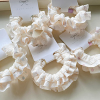 2-Pack Satin Sweet Cartoon Ruffled Elastic Flower Ponytail Headbands Gaya Kampus Wanita Aksesoris Rambut Pernikahan Imut untuk Anak Perempuan