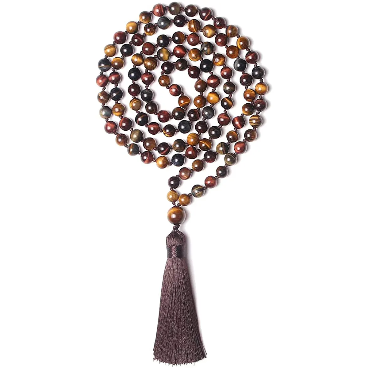 108 Mala Beads Necklace 8mm Natural Stone Prayer Beads Yoga Meditation Beads Hand Knotted Tassel Necklace