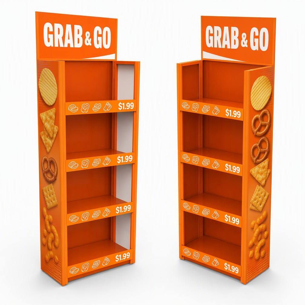 Apache Custom Snack Display Rack 4-Way 4-Tier Metal Food Merchandiser Knock Down Rotating Stand for Convenience Store OEM ODM — view 2