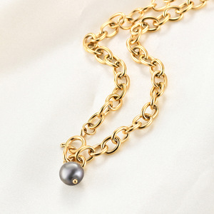 Collar con Colgante de Perla Negra Estilo Retro Europeo Americano, Cadena Tipo O, Acero Inoxidable Chapado en Oro de 18K, Joyería de Moda para Mujer, Regalo - Product Image 4