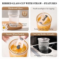 Gobelets en verre borosilicate transparent rayé de 20 oz pour café glacé, eau, lait et jus, avec couvercle et paille – Vente en gros