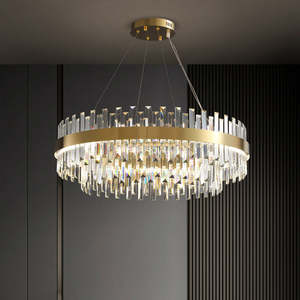 European Decoration <b>Light</b> Living Room Gold Rectangle Round Crystal clear Glass Pendant <b>Light</b> - Product Image 1