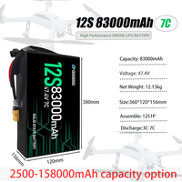 Batterie lithium-ion semi-solide ultra-haute densité 323Wh/kg 83 000mAh 91 000mAh 6S/12S pour applications à voilure fixe/VTOL/EVTOL