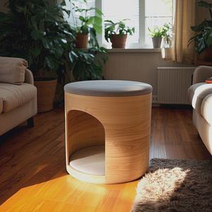 Nieuw Ontwerp Huisdier Kat Grot Massief Hout Milieuvriendelijk Dual-Use Villa <span class=keywords><strong>Bed</strong></span> Geïntegreerde Zitkruk Voor Katten En Honden Huisdier Product - Product Image 1