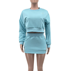 Комплект из двух предметов PEEQI: американский повседневный костюм с длинным рукавом, топ-пуловер и облегающая мини-юбка для женщин - Product Image 3