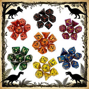 Juego de Dados Poliédricos de Acrílico Multicolor D4-D20 para Juegos de Rol Dungeons & Dragons, Diseño de Dinosaurios, Venta al Por Mayor - Product Image 1
