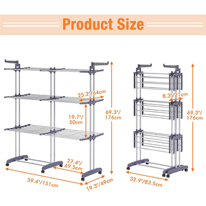 Tendedero Plegable de Alta Calidad de 4 Niveles con Ruedas, Diseño Multifuncional Plegable, para Baño, Sala de Estar, Secado de Ropa de Cama - Product Image 6