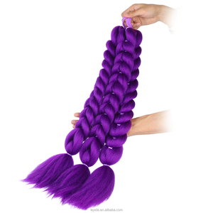 Extensiones de Cabello Trenzado Morado Suave de 24 Pulgadas de Largo <span class=keywords><strong>con</strong></span> Lazo Elástico Morado para Disfraz de Halloween - Product Image 2