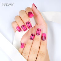 Faux ongles à presser en gros, couverture complète, rouge rose pur, 24 pièces, ABS, pré-conçus, art des ongles avec colle