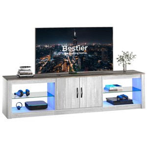 Mobile <span class=keywords><strong>TV</strong></span> Moderno per Televisori da 70-75 <span class=keywords><strong>Pollici</strong></span> con Ripiani in Vetro e Armadietti, Grande Centro di Intrattenimento - Product Image 1