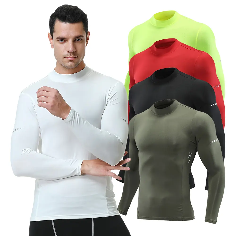 Sidiou Group เสื้อยืดคอกลมออกกำลังกายของผู้ชาย,เสื้อรัดน่องแขนยาวแห้งเร็วสำหรับใส่วิ่งเล่นกีฬาใหม่