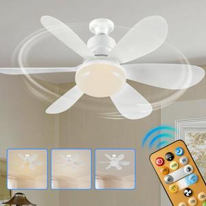 0728 Socket Fan <b>Light</b> with Remote <b>Dimmable</b> <b>Led</b> <b>Ceiling</b> Fans <b>Lights</b> Extender 3 Colors 3000k-6500k - Product Image 3