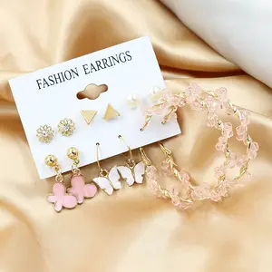 핫 세일 새로운 나비 귀걸이 세트 6 쌍 크리 에이 티브 간단한 핑크 크리스탈 와인딩 귀걸이 패션 레이디 Jewelries