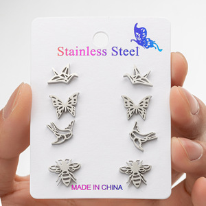 Europäische amerikanische 18 Karat vergoldete neue Edelstahl Tier <span class=keywords><strong>Origami</strong></span> Kran Schmetterling Biene baumeln Ohrringe Großhandel Mode Ohr - Product Image 3