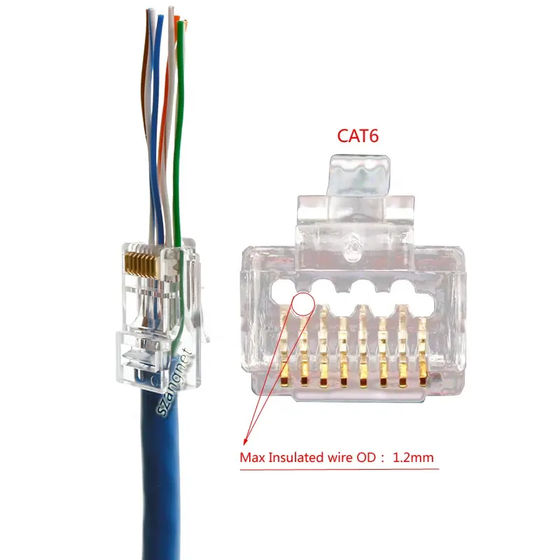 8P8C Ethenet RJ45 Pass Through Connector Cat5e Cat6 RJ45 Connector