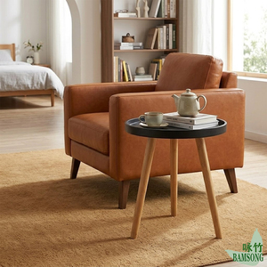 Tavolino da Caffè Resistente all'Usura con Gambe a Treppiede in Bambù per Caffetterie, Lounge e Arredamento Casa in Affitto, Comodino Rotondo Piccolo Anti-caduta - Product Image 1