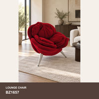 Chaise longue moderne en forme de pétale, fauteuil d'appoint rembourré en tissu, pieds en métal, canapé simple pour salon