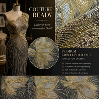 Tissu en maille brodé de sequins dorés de luxe, tulle floral perlé, dentelle scintillante pour robes de soirée et de mariée, sur mesure OEM
