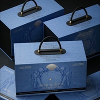 Boîte d'emballage pour fruits de mer rectangulaire bleue en papier spécial avec gaufrage doré et relief texturé, couvercle à rabat, boîte cadeau vide