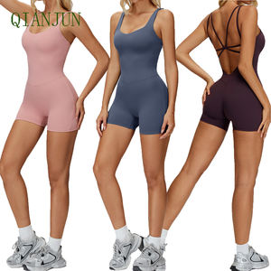 Kadınlar için yeni varış spor Bodysuit Romper spor Yoga egzersiz ince kemer çapraz güzel geri şort spor Romper - Product Image 1